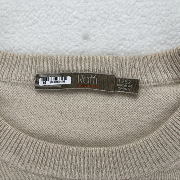 Raffi 100% Pure Cashmere Crewneck Sweater Mens Size L Beige Long Sleeve Luxury - Picture 3 of 11